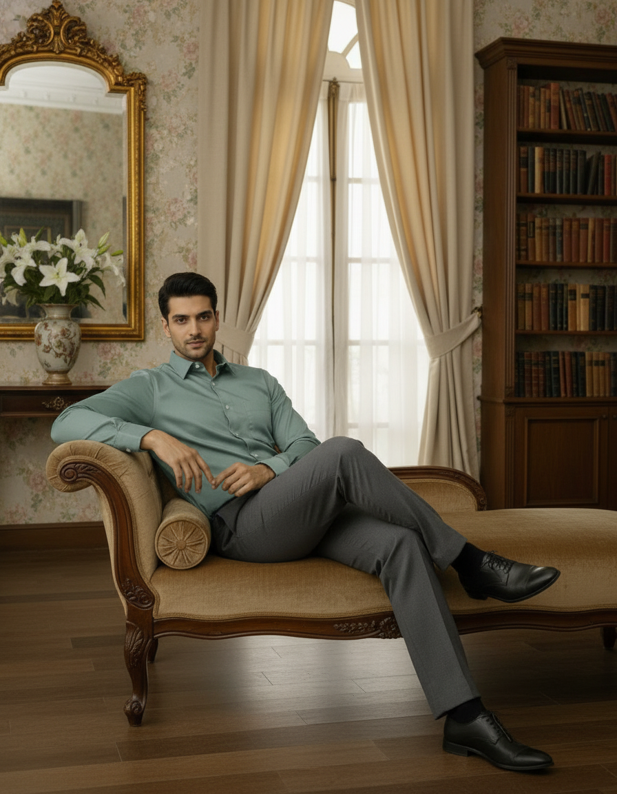 Olive Green Color Satin Cotton Shirt