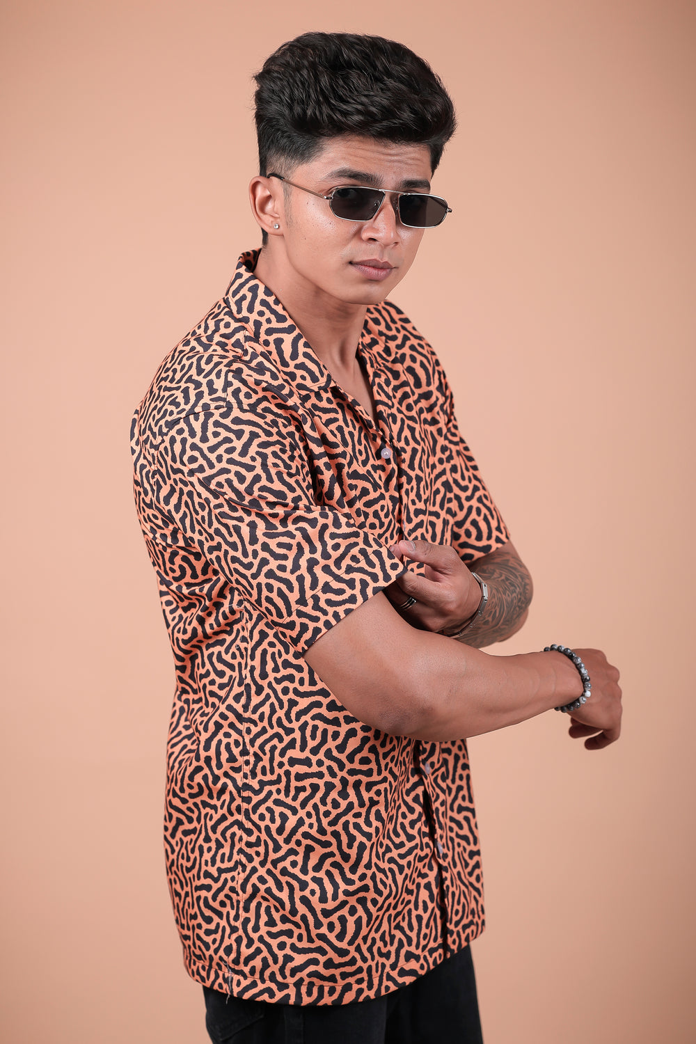 Orange Abstract Printed Half Sleeve Shirt