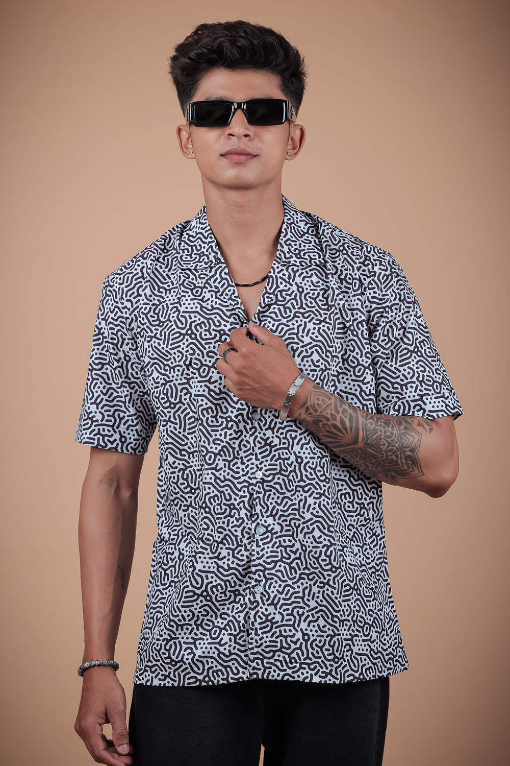 Black And White Printed Half Sleeve Shirt