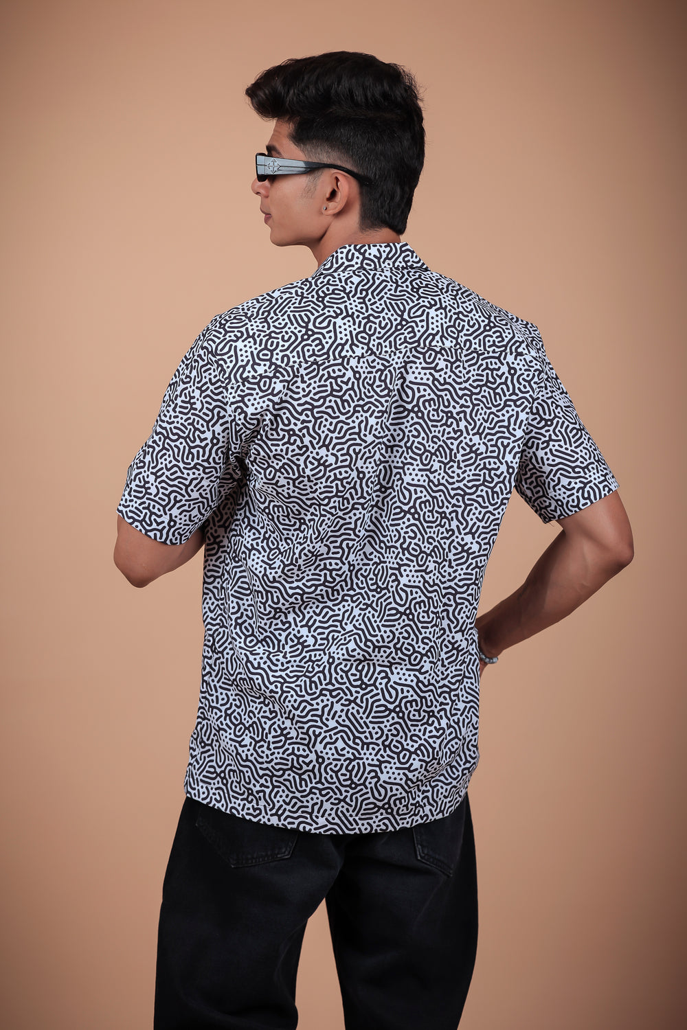 Black And White Printed Half Sleeve Shirt