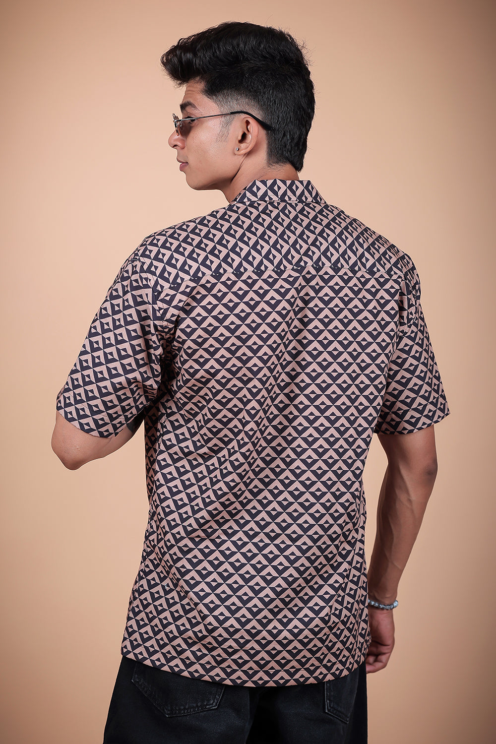 Brown And Black Printed Half Sleeve Shirt