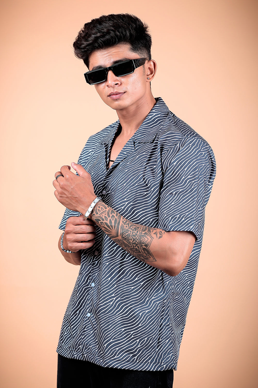 Black And White Printed Half Sleeve Shirt