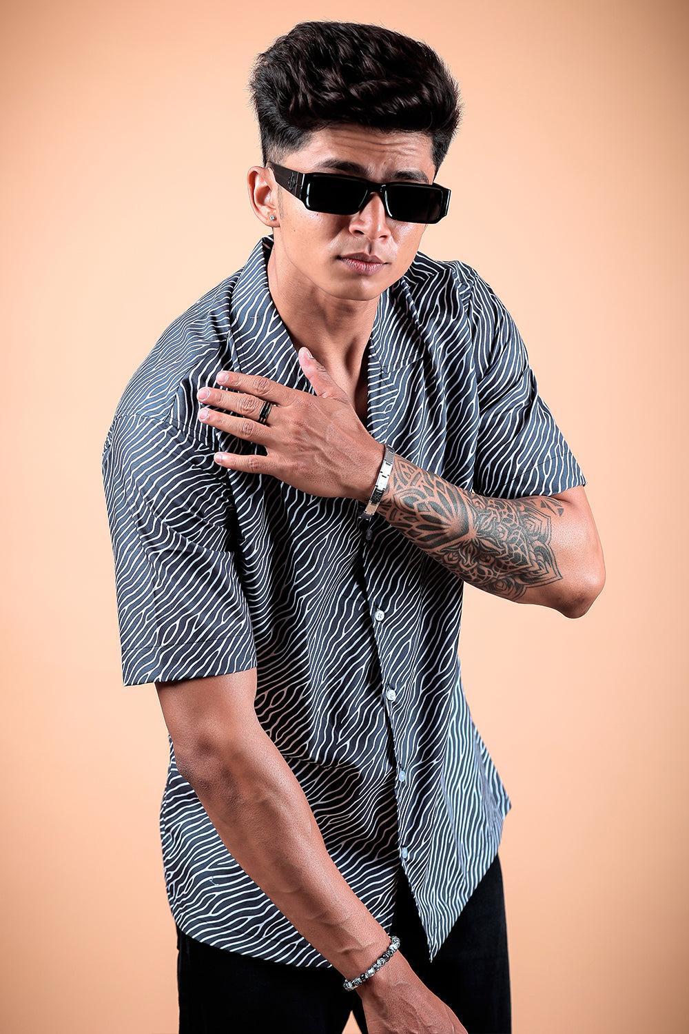Black And White Printed Half Sleeve Shirt