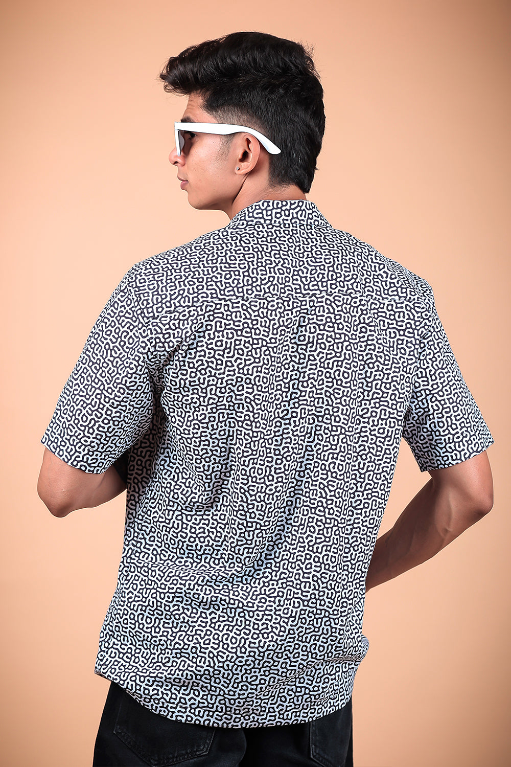 Black And White Printed Half Sleeve Shirt