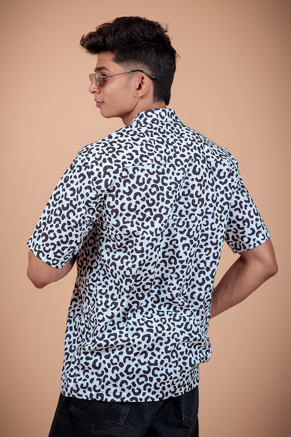 Black And White Printed Half Sleeve Shirt