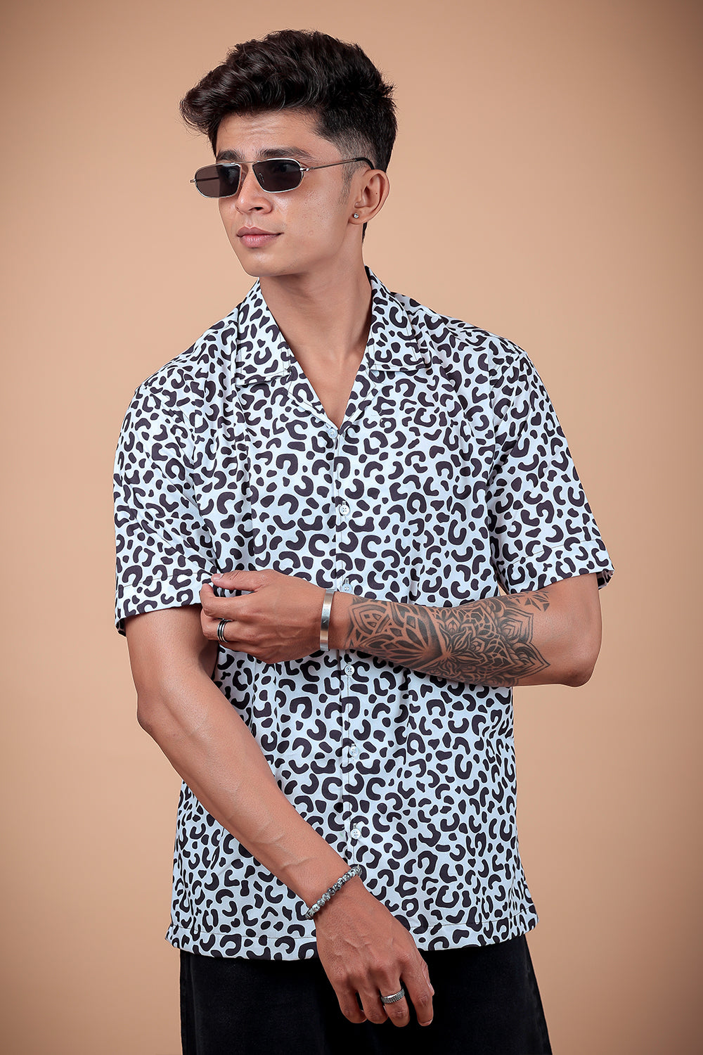 Black And White Printed Half Sleeve Shirt