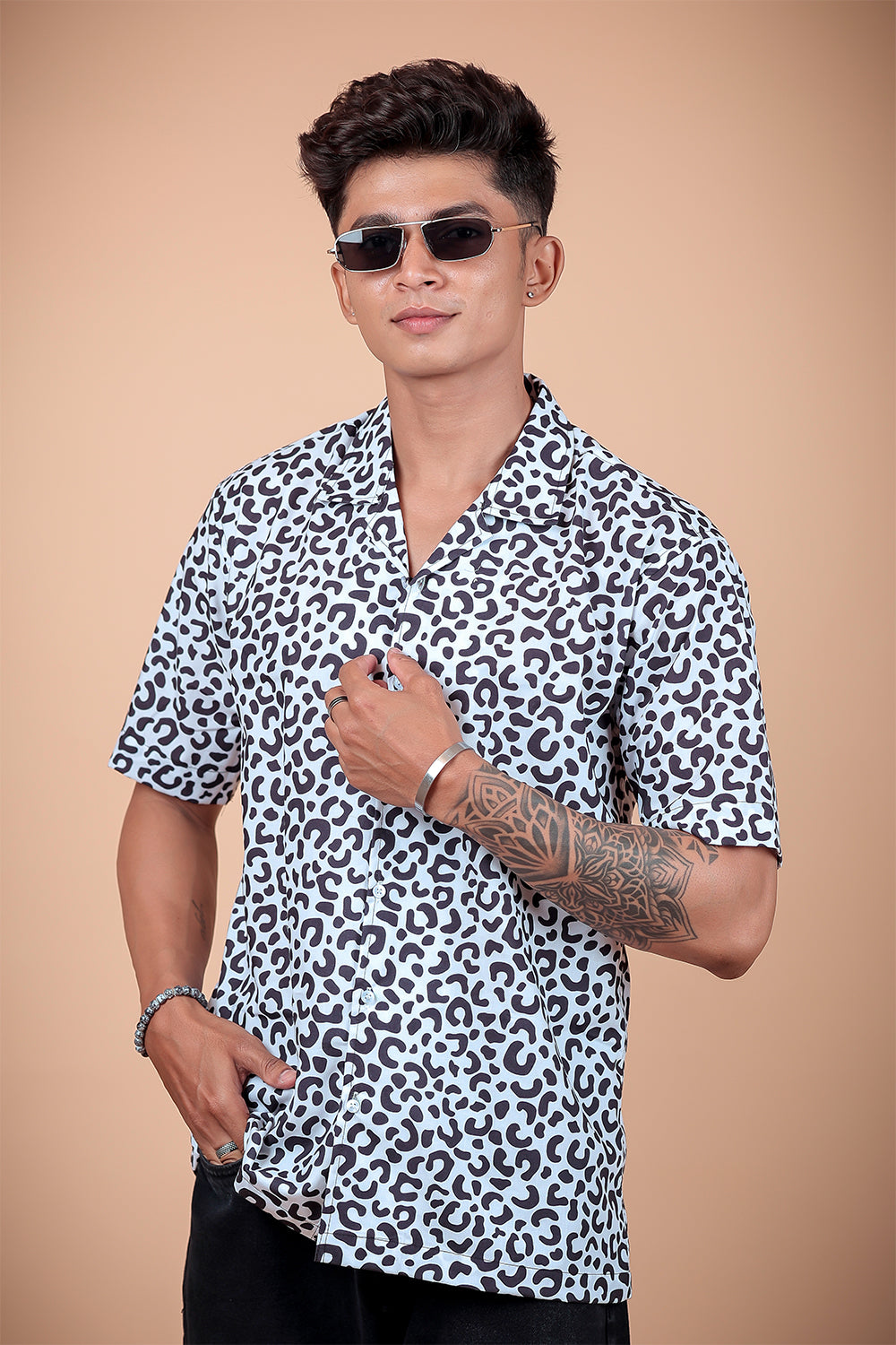 Black And White Printed Half Sleeve Shirt