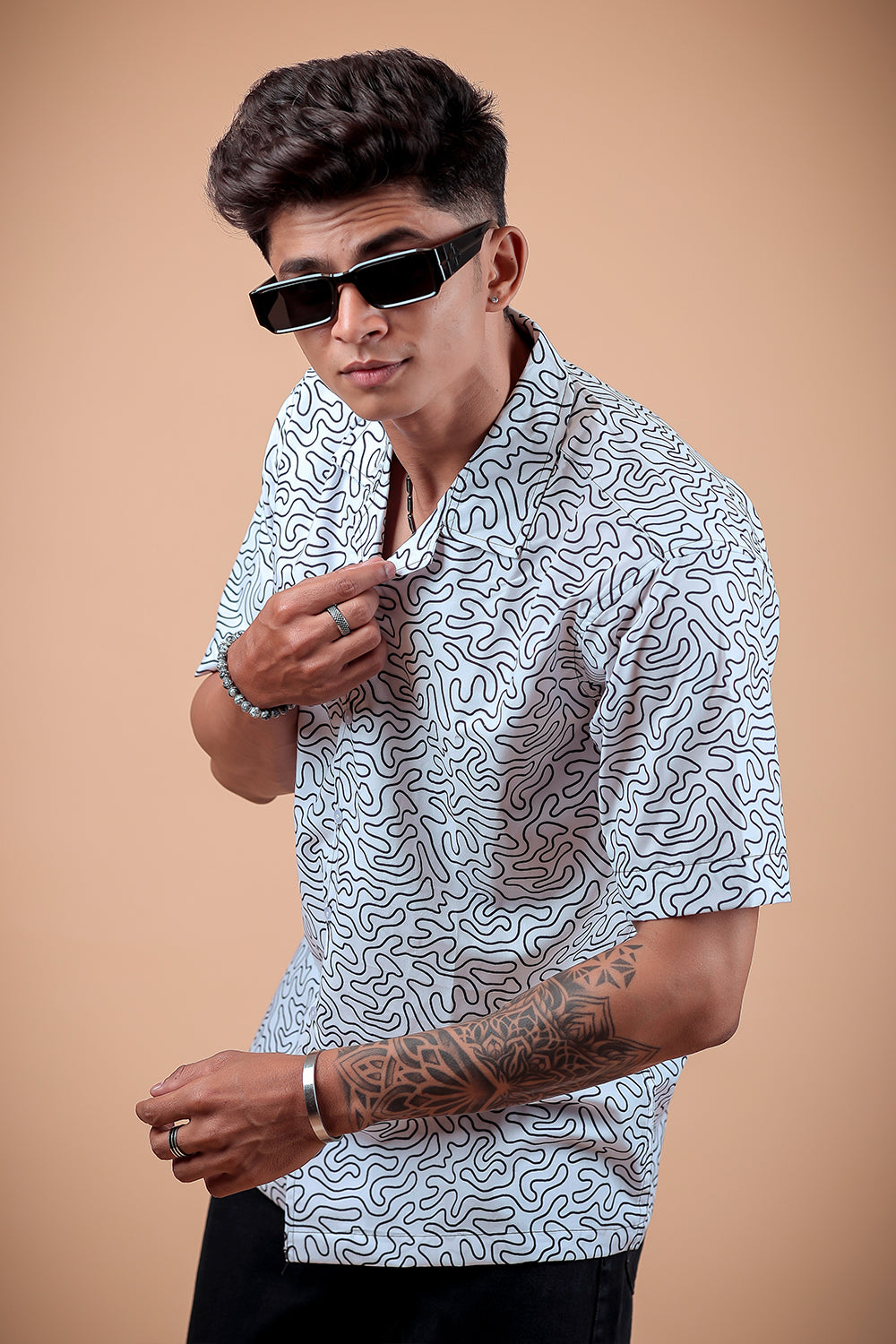 White Wave Printed Half Sleeve Shirt
