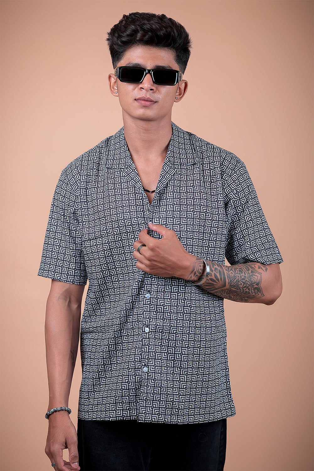 Black And White Printed Half Sleeve Shirt