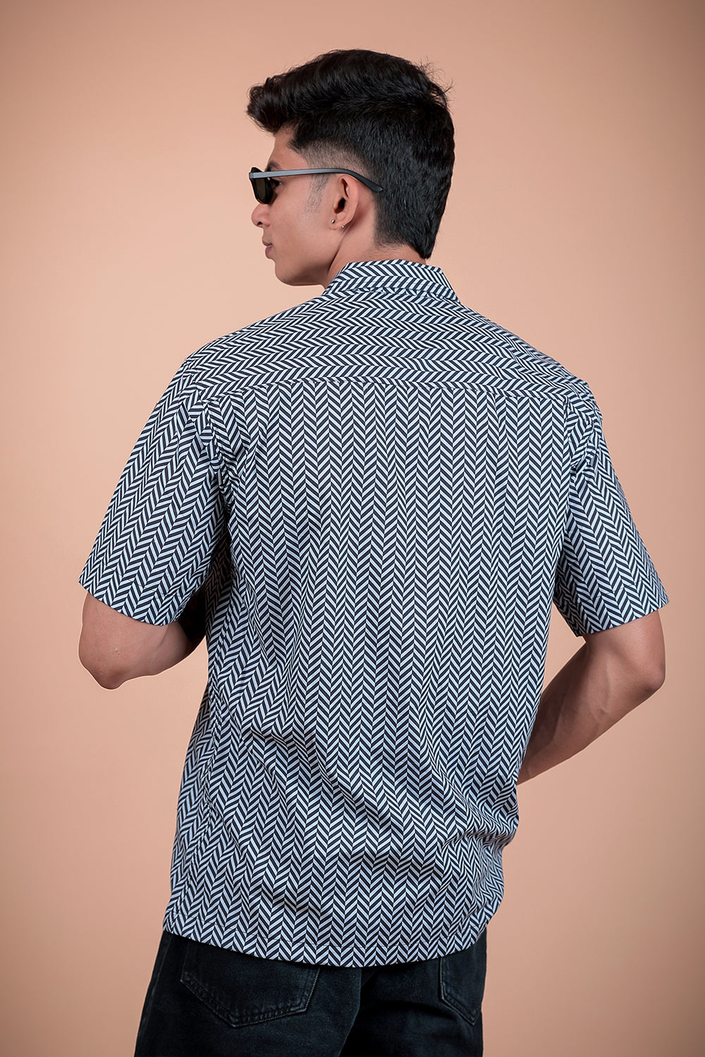 Black And White Printed Half Sleeve Shirt
