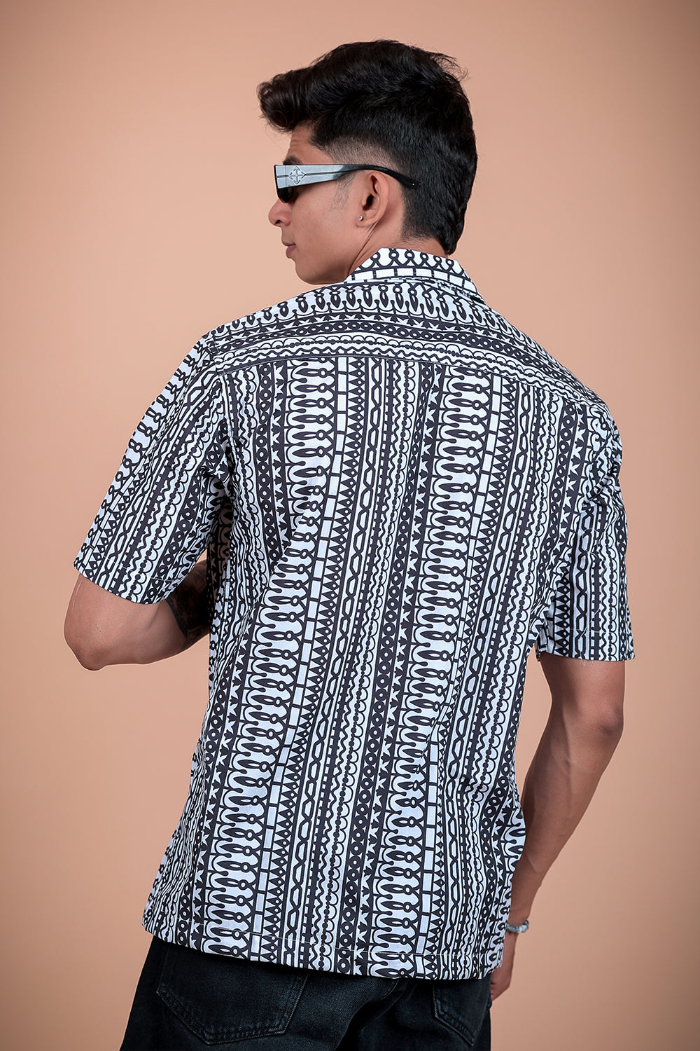 Black And White Printed Half Sleeve Shirt