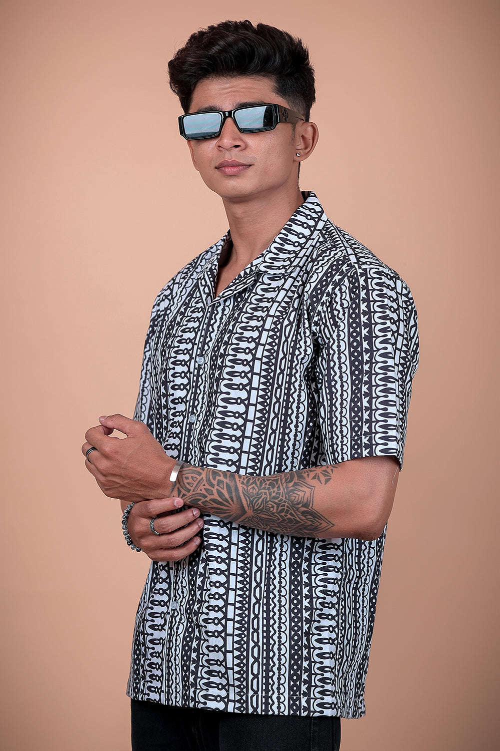 Black And White Printed Half Sleeve Shirt