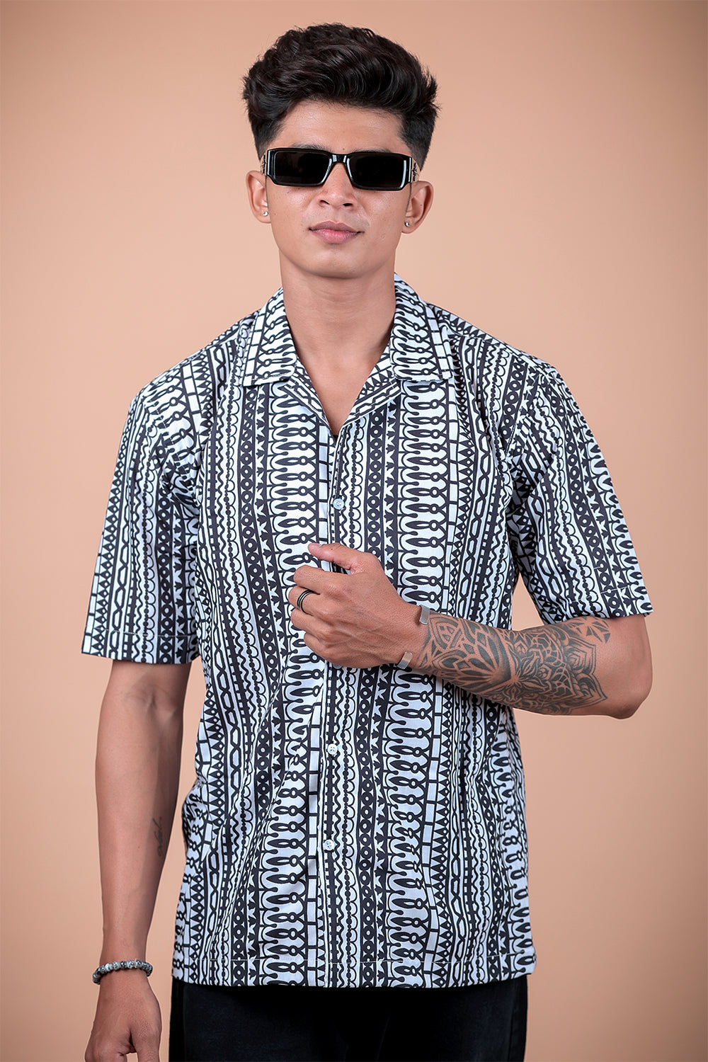 Black And White Printed Half Sleeve Shirt