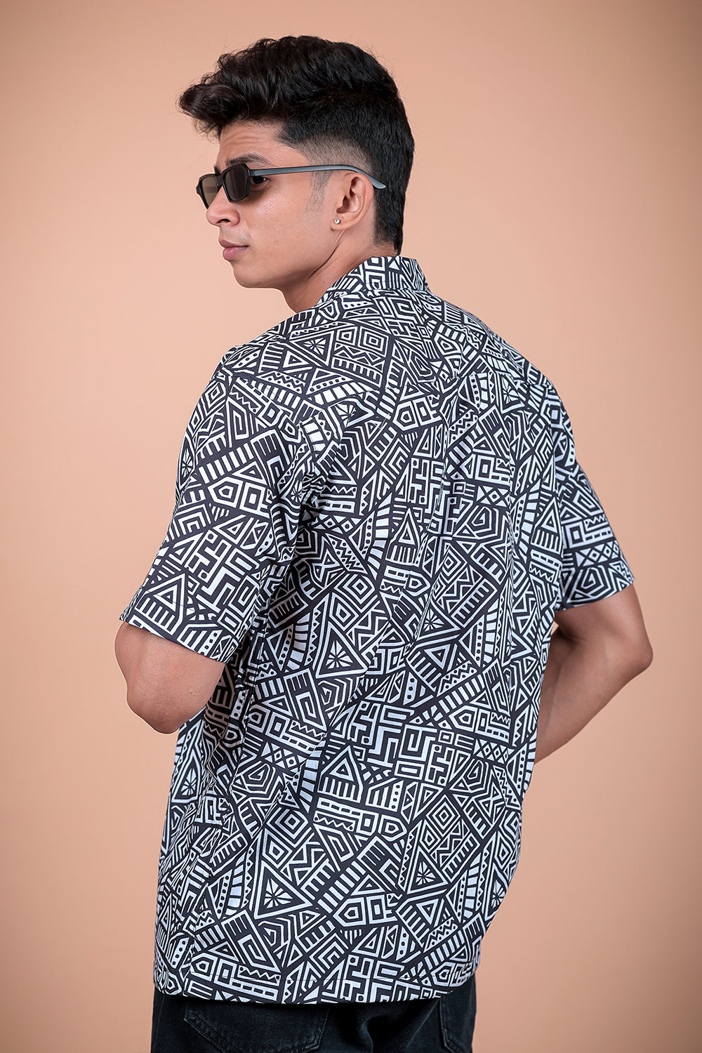 Black And White Printed Half Sleeve Shirt