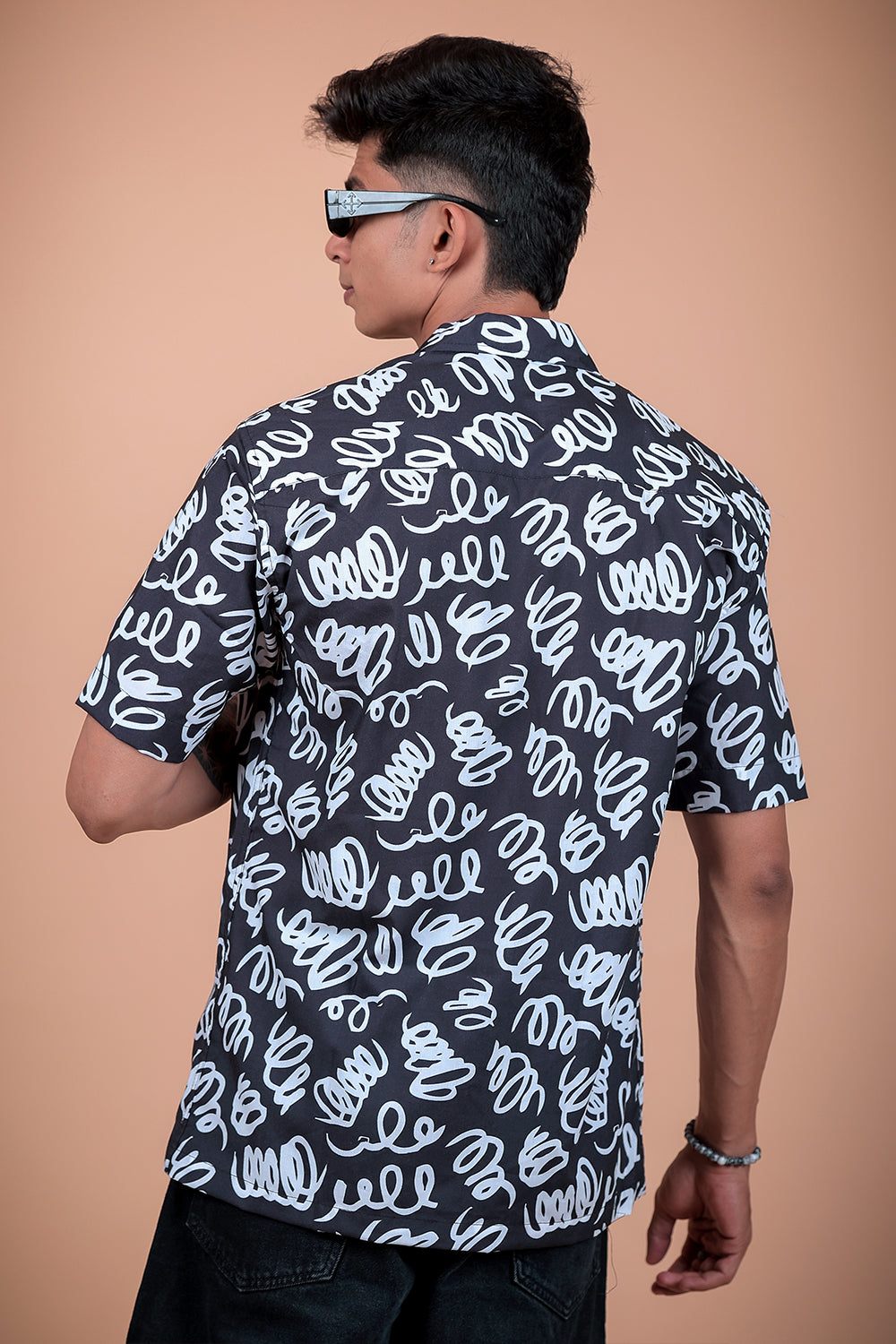 Black And White Printed Half Sleeve Shirt