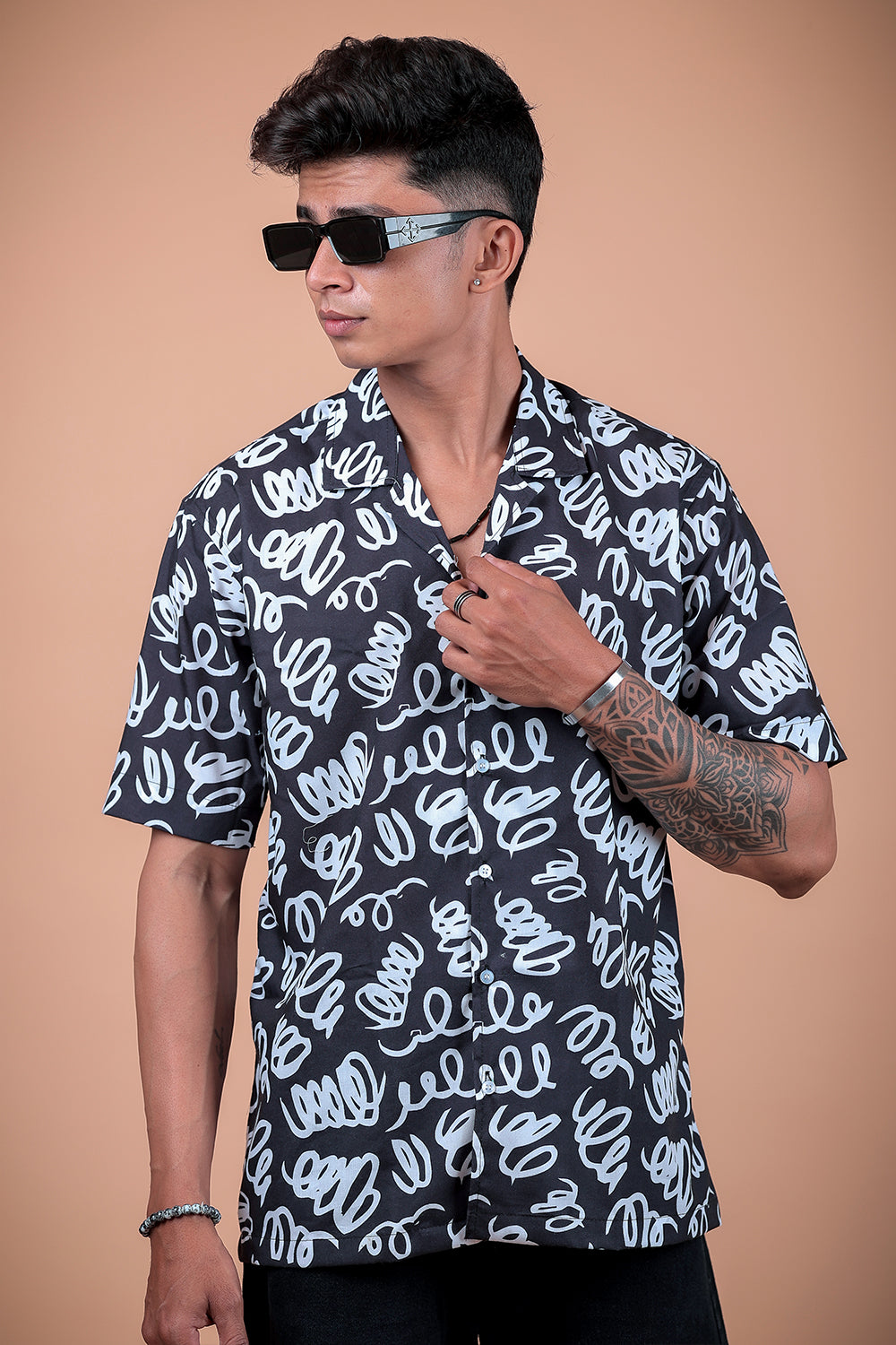 Black And White Printed Half Sleeve Shirt
