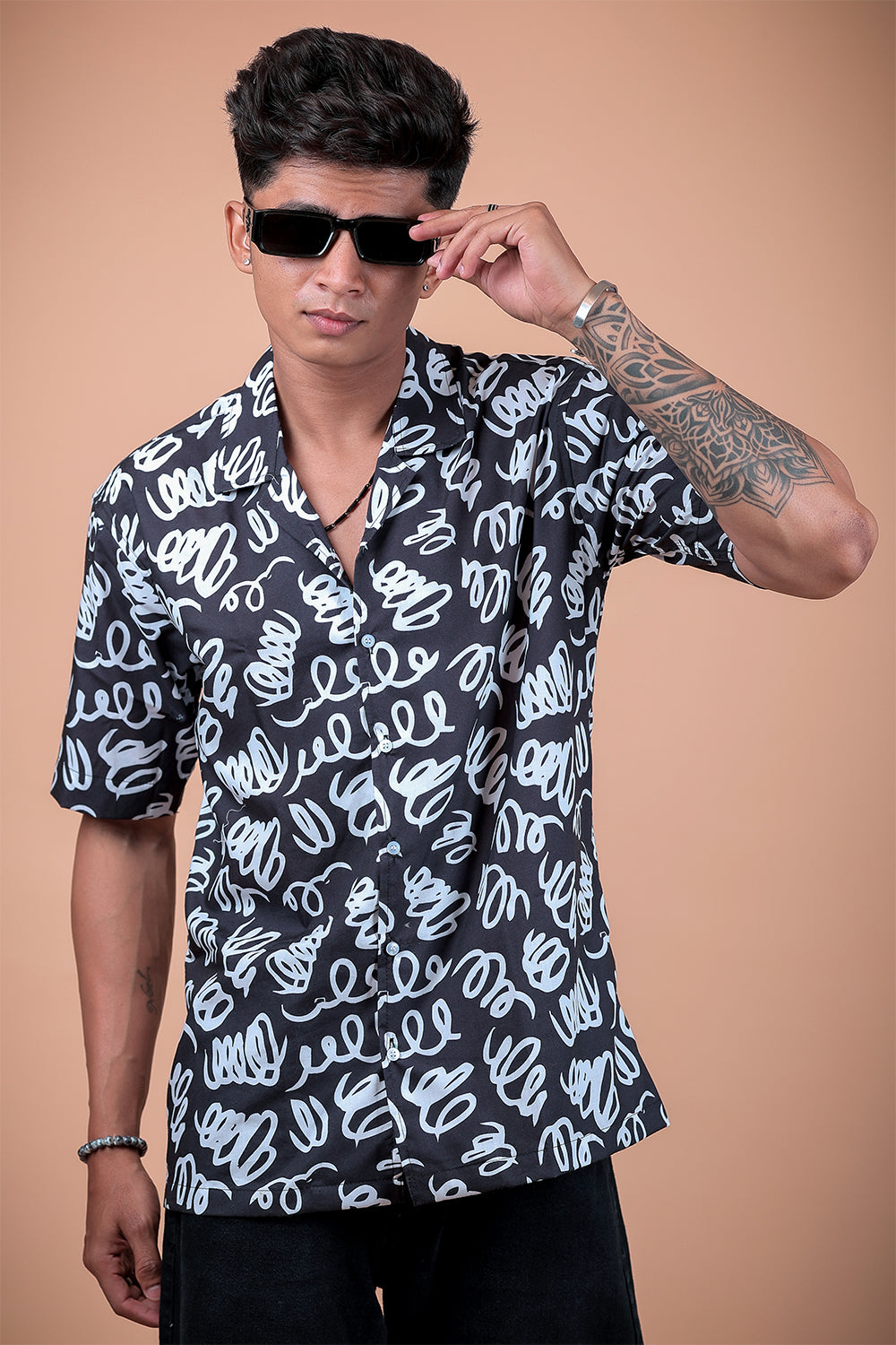 Black And White Printed Half Sleeve Shirt