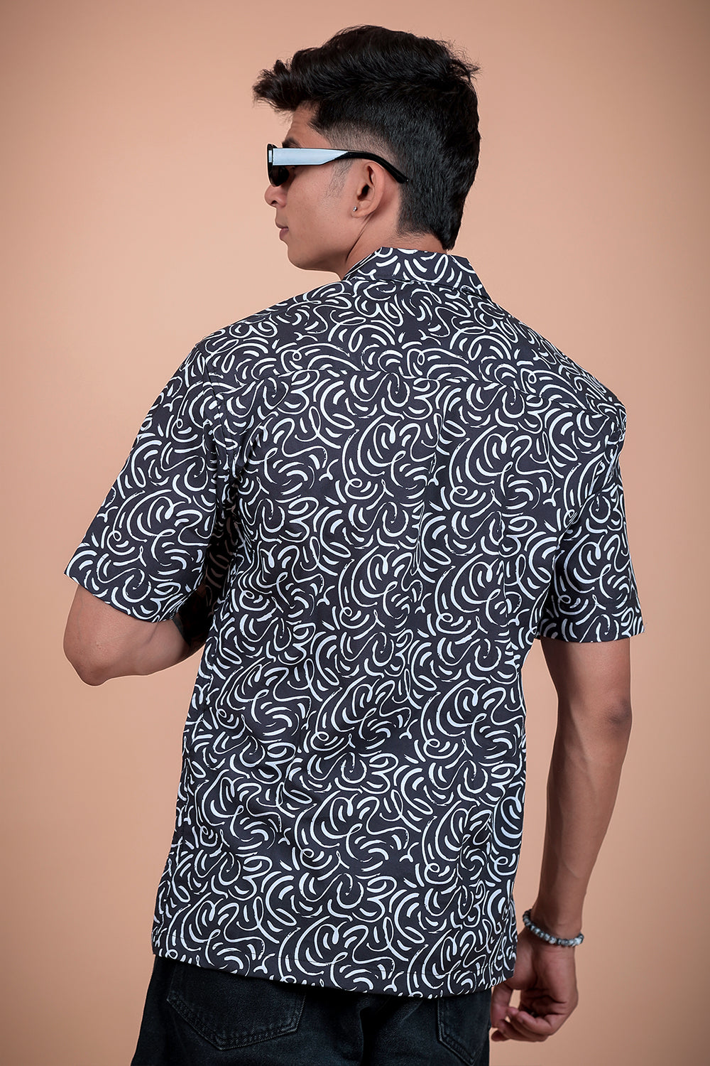 Black And White Printed Half Sleeve Shirt