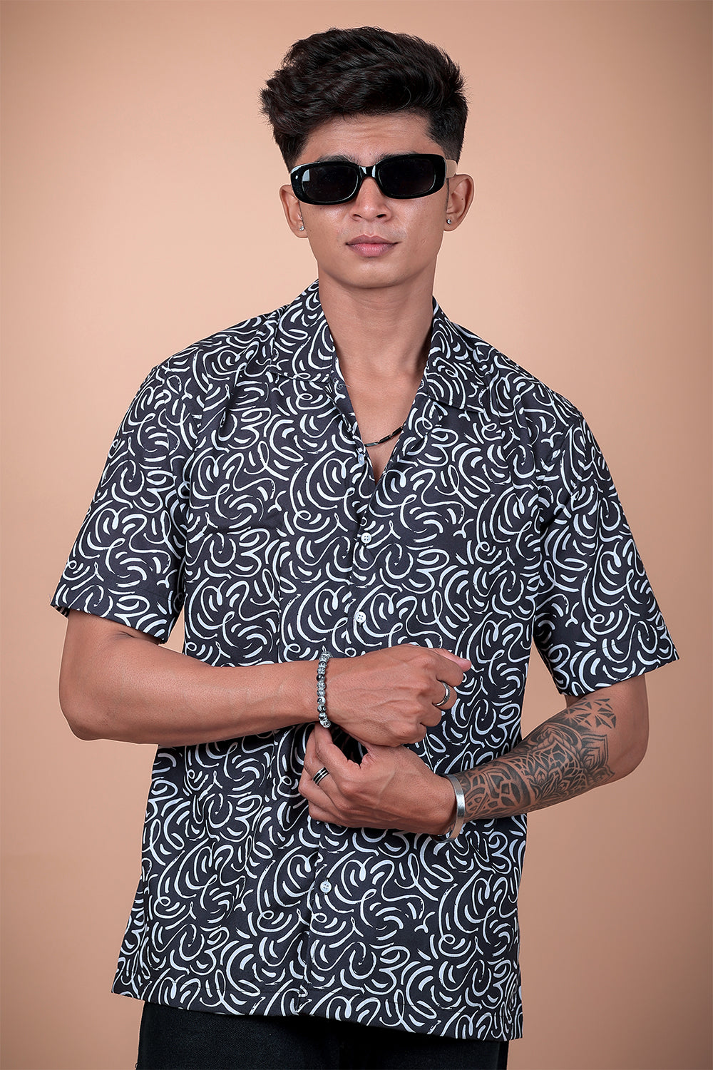 Black And White Printed Half Sleeve Shirt