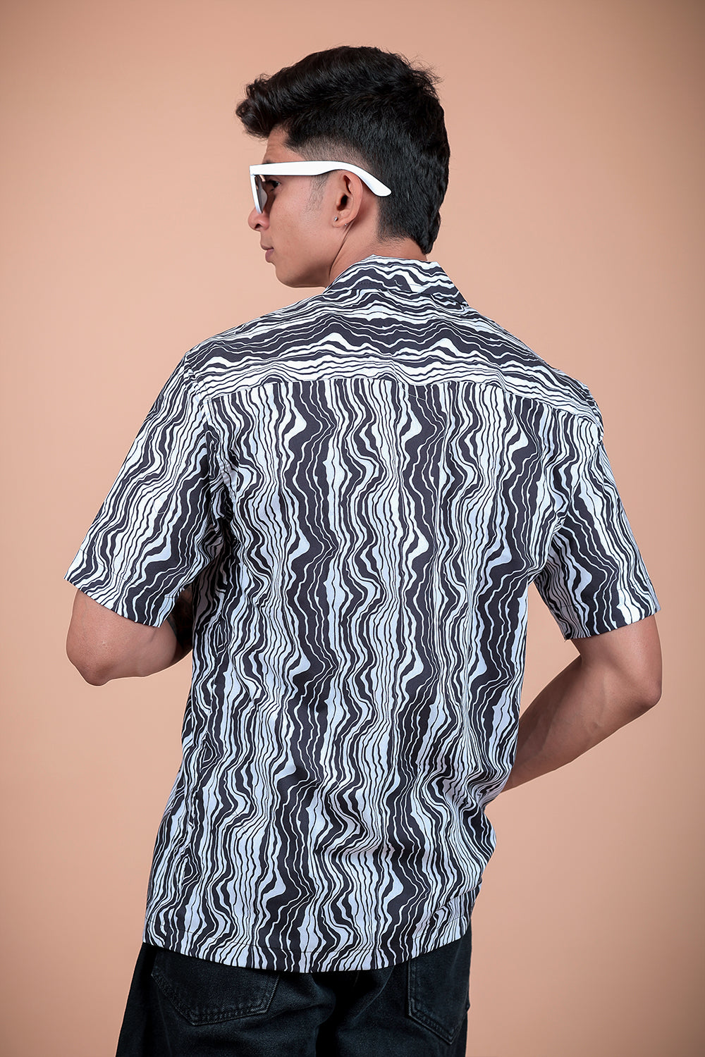 Black And White Printed Half Sleeve Shirt