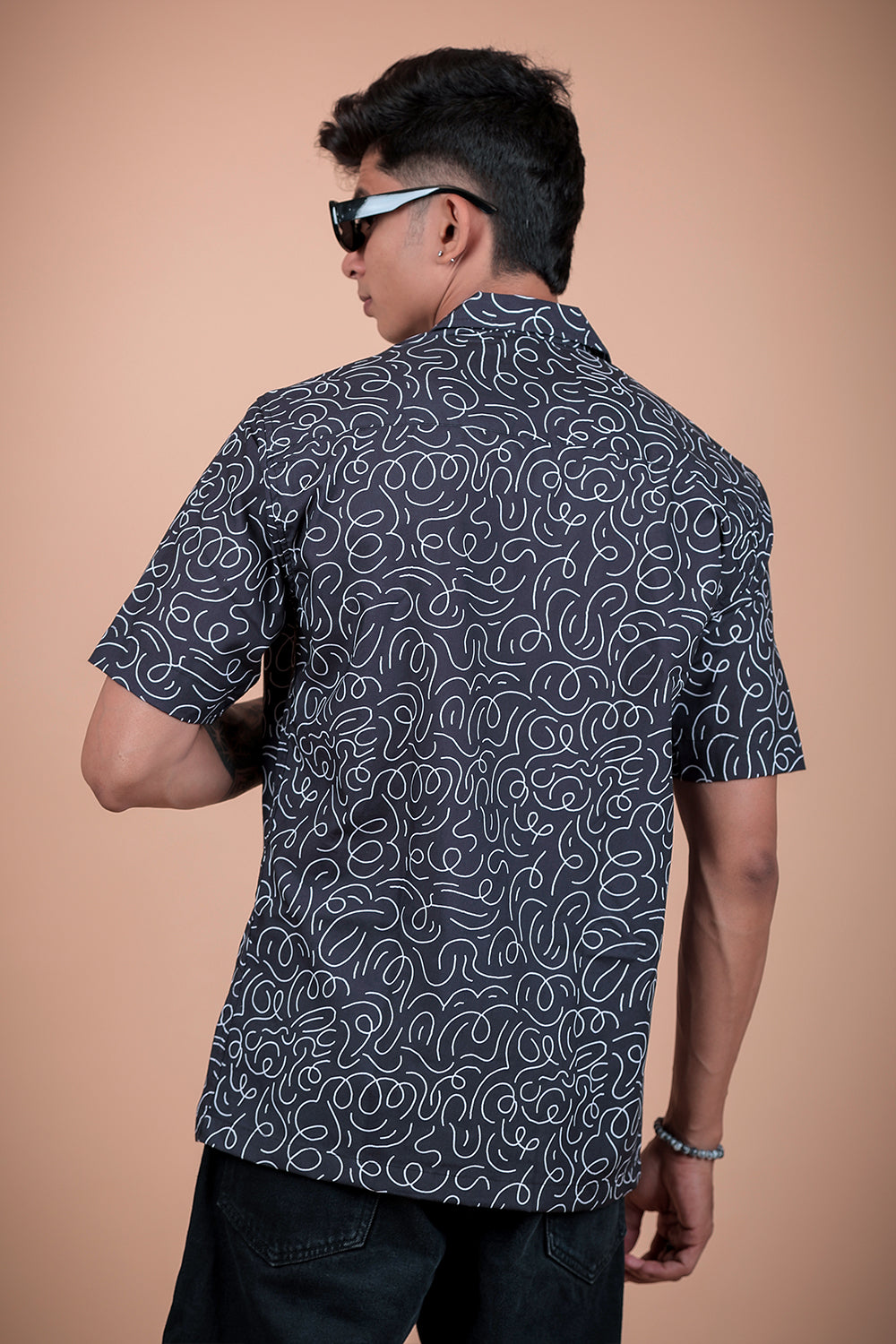 Black And White Printed Half Sleeve Shirt