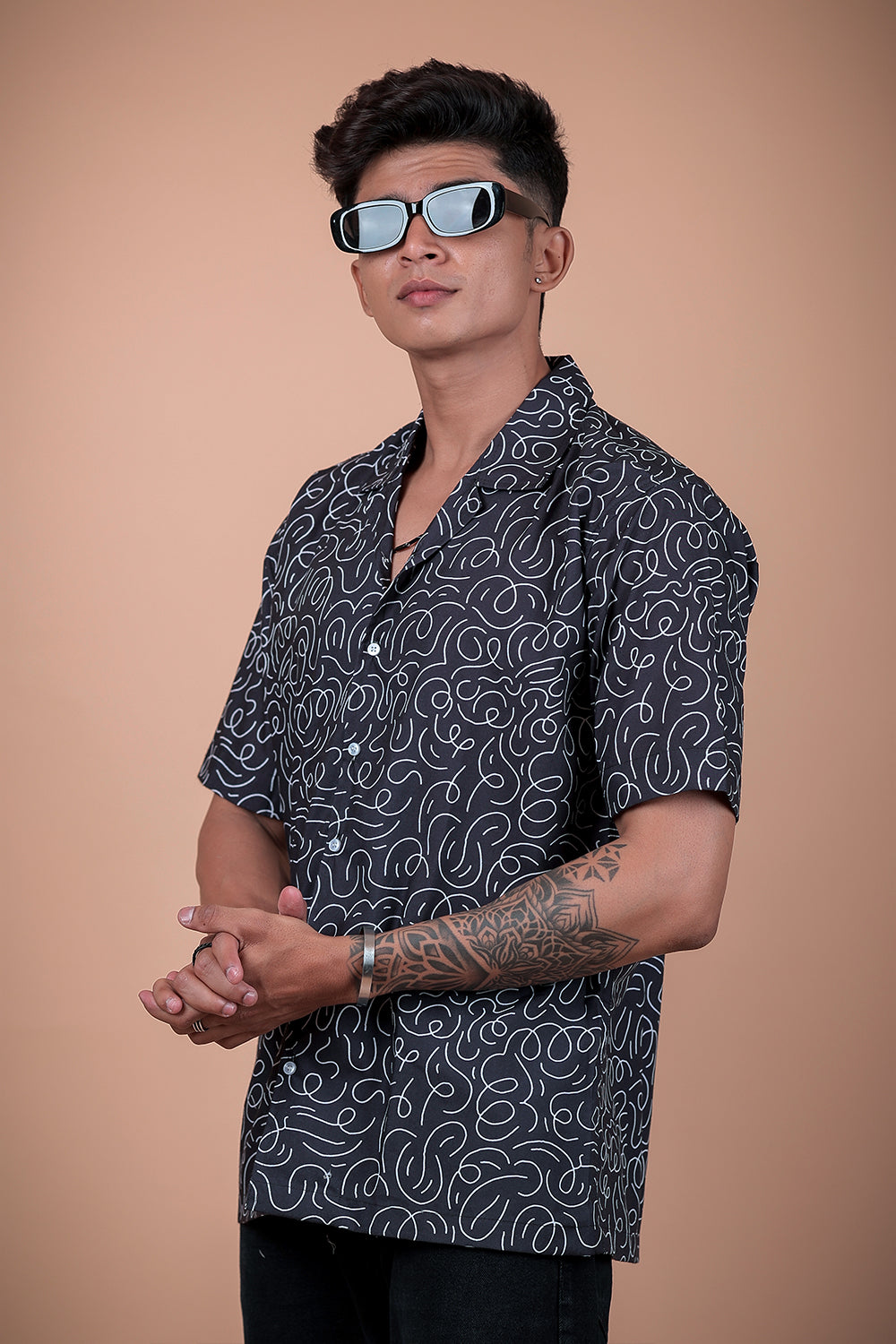 Black And White Printed Half Sleeve Shirt