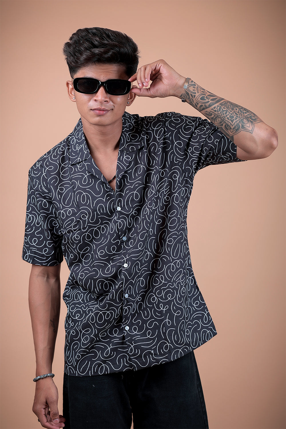 Black And White Printed Half Sleeve Shirt