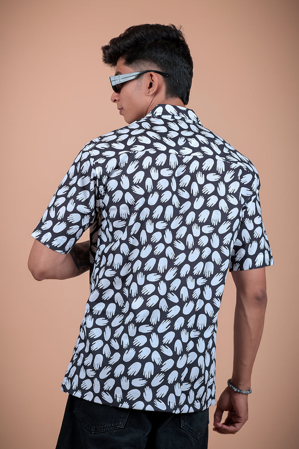 Black And White Printed Half Sleeve Shirt