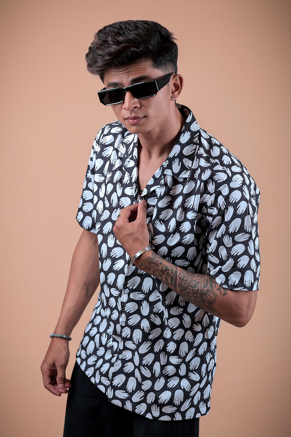 Black And White Printed Half Sleeve Shirt