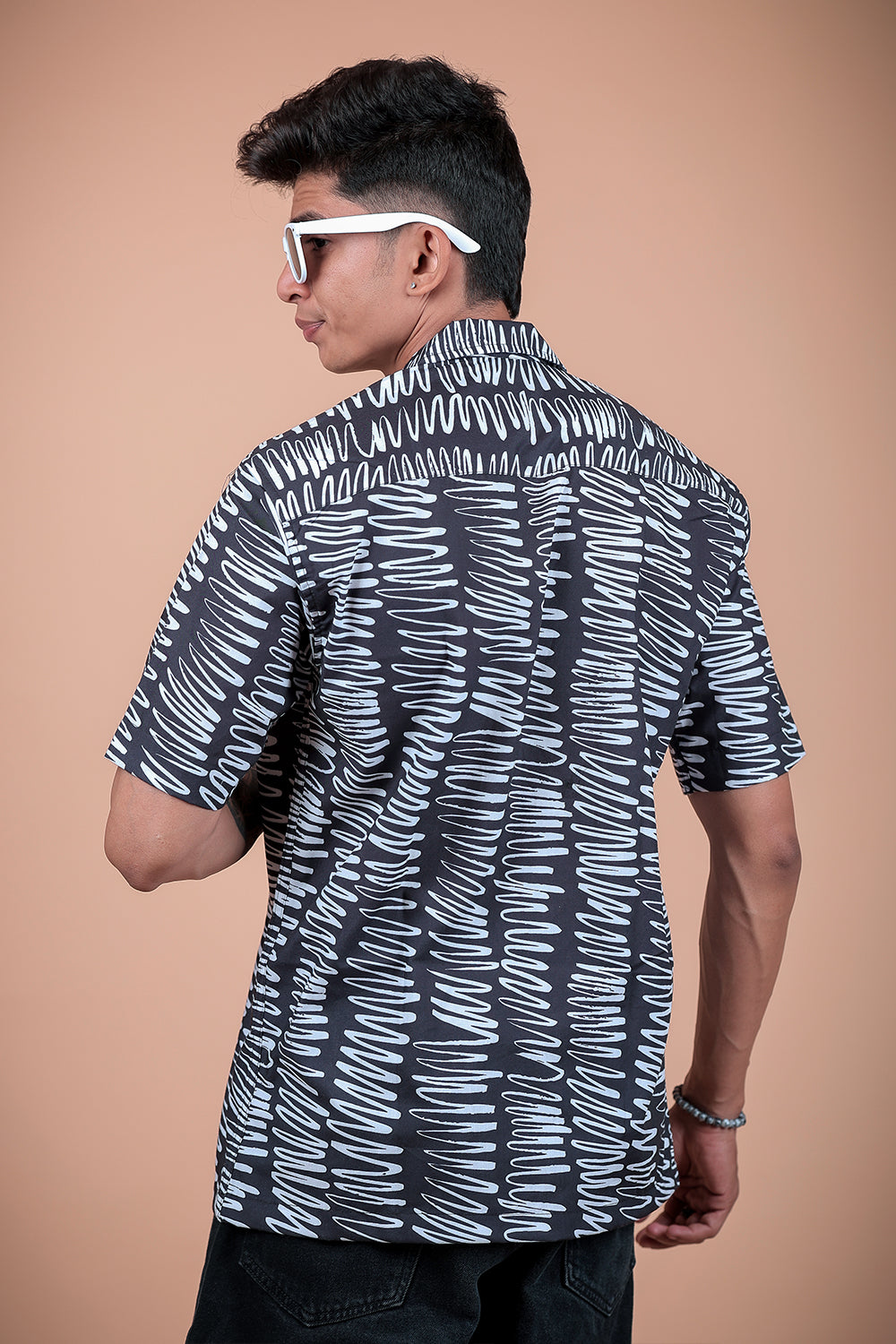 Black And White Printed Half Sleeve Shirt