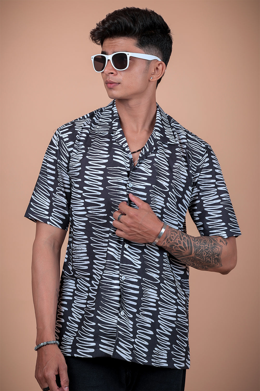 Black And White Printed Half Sleeve Shirt