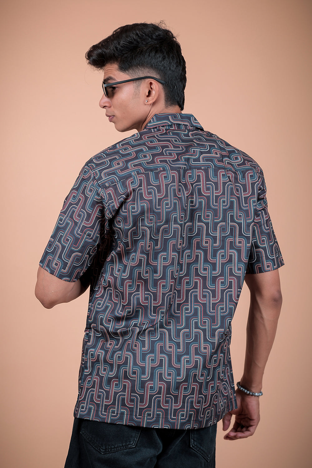 Black And Red Printed Half Sleeve Shirt