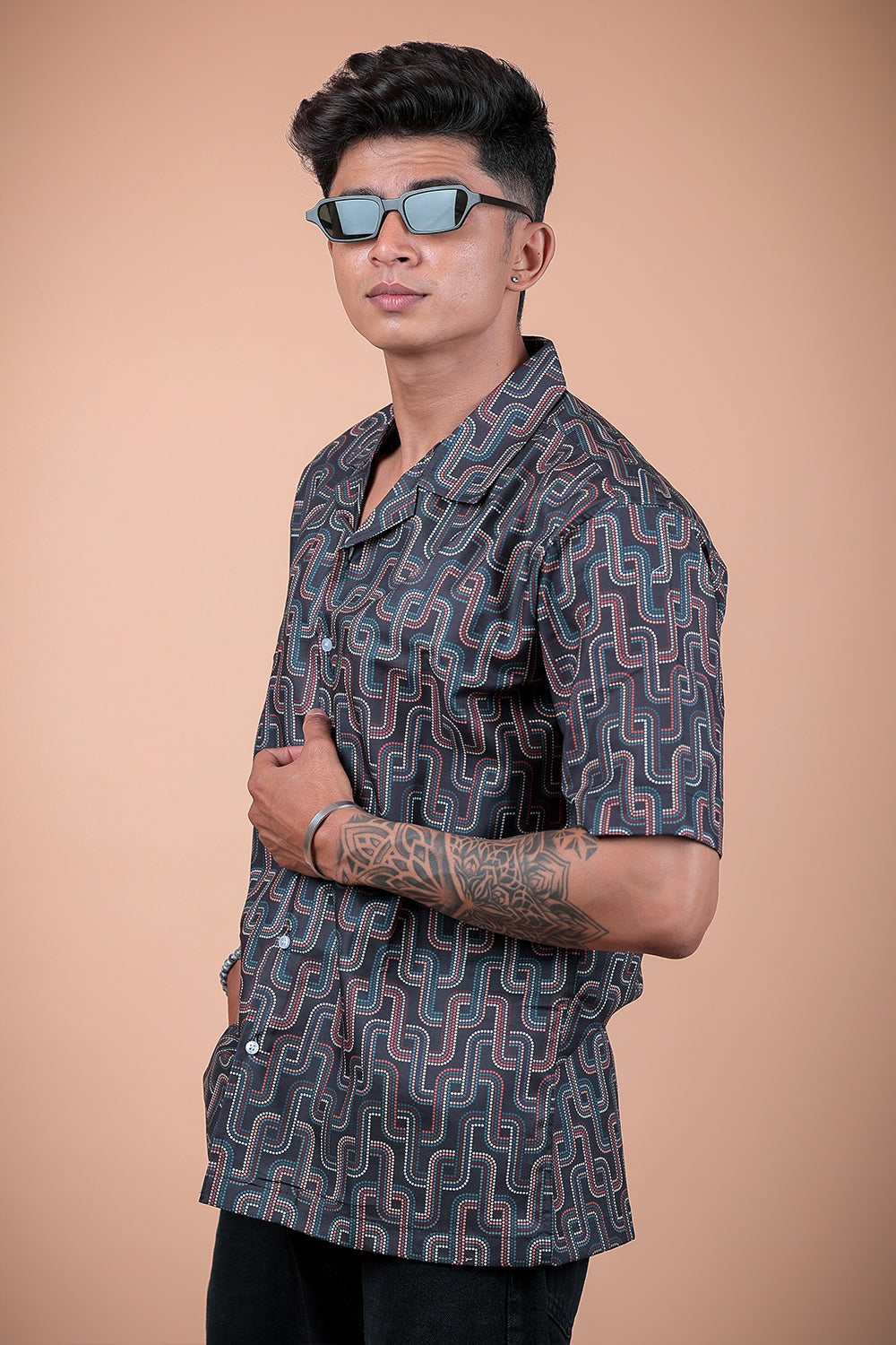 Black And Red Printed Half Sleeve Shirt