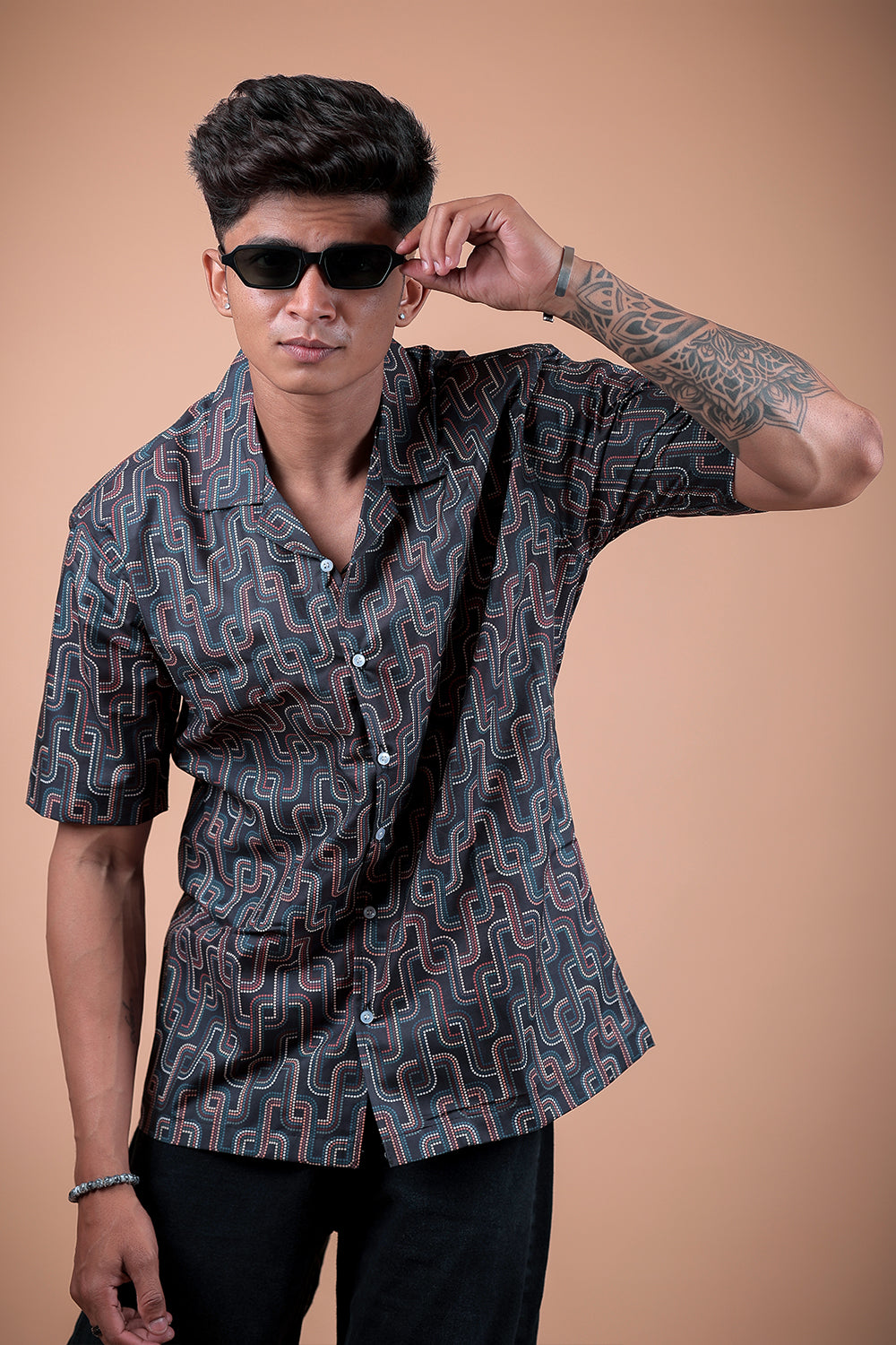 Black And Red Printed Half Sleeve Shirt