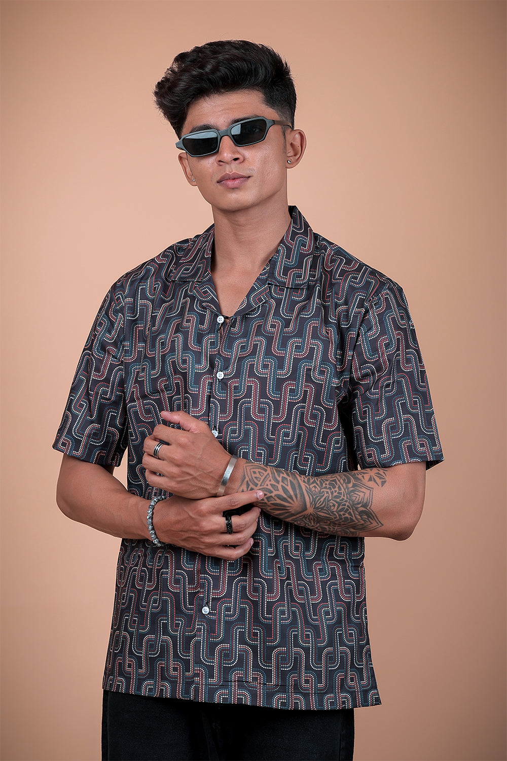 Black And Red Printed Half Sleeve Shirt