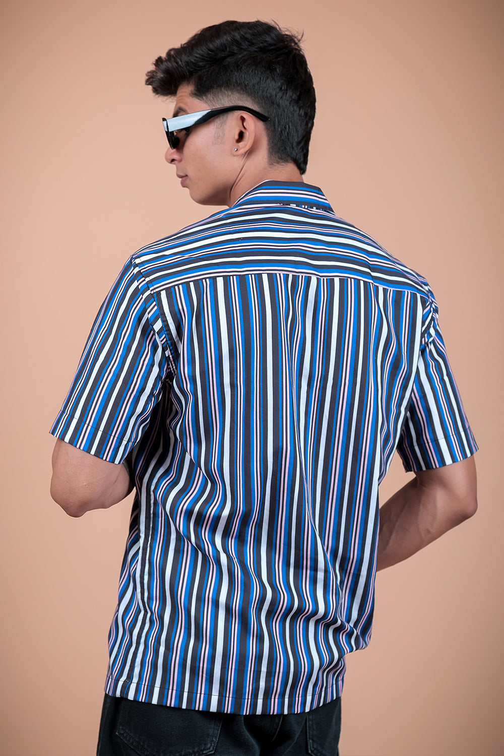 Royal Blue Striped Printed Half Sleeve Shirt