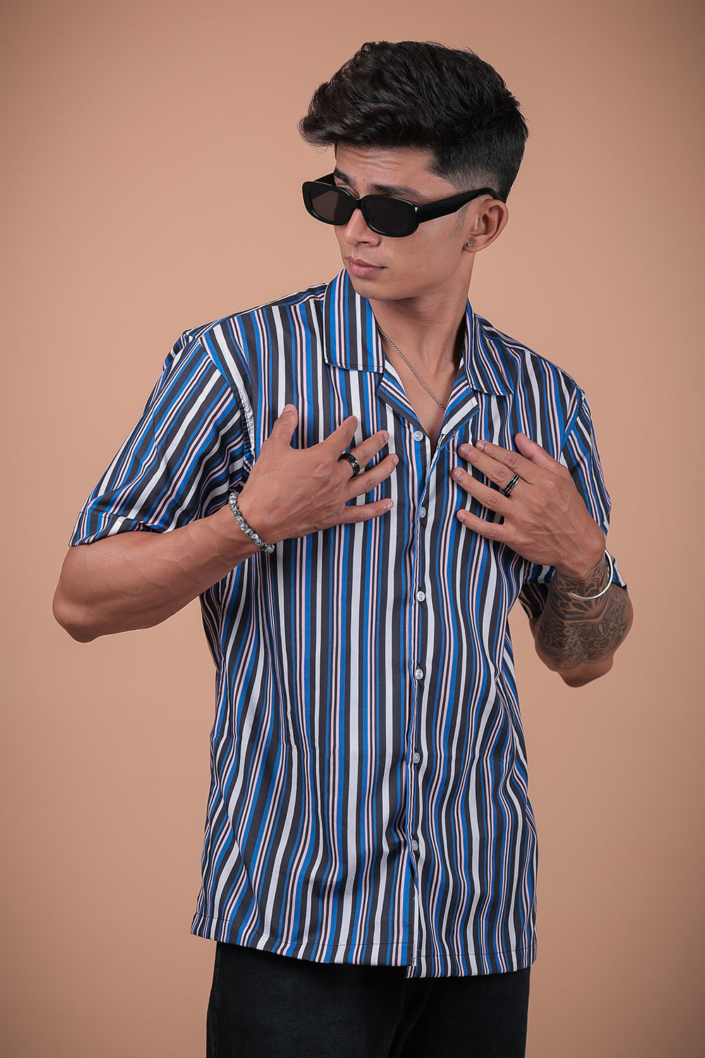 Royal Blue Striped Printed Half Sleeve Shirt