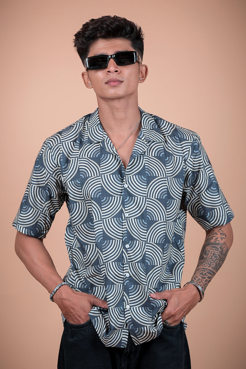 Grey Blocks Printed Half Sleeve Shirt