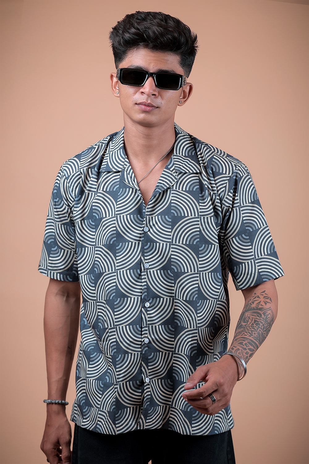Grey Blocks Printed Half Sleeve Shirt