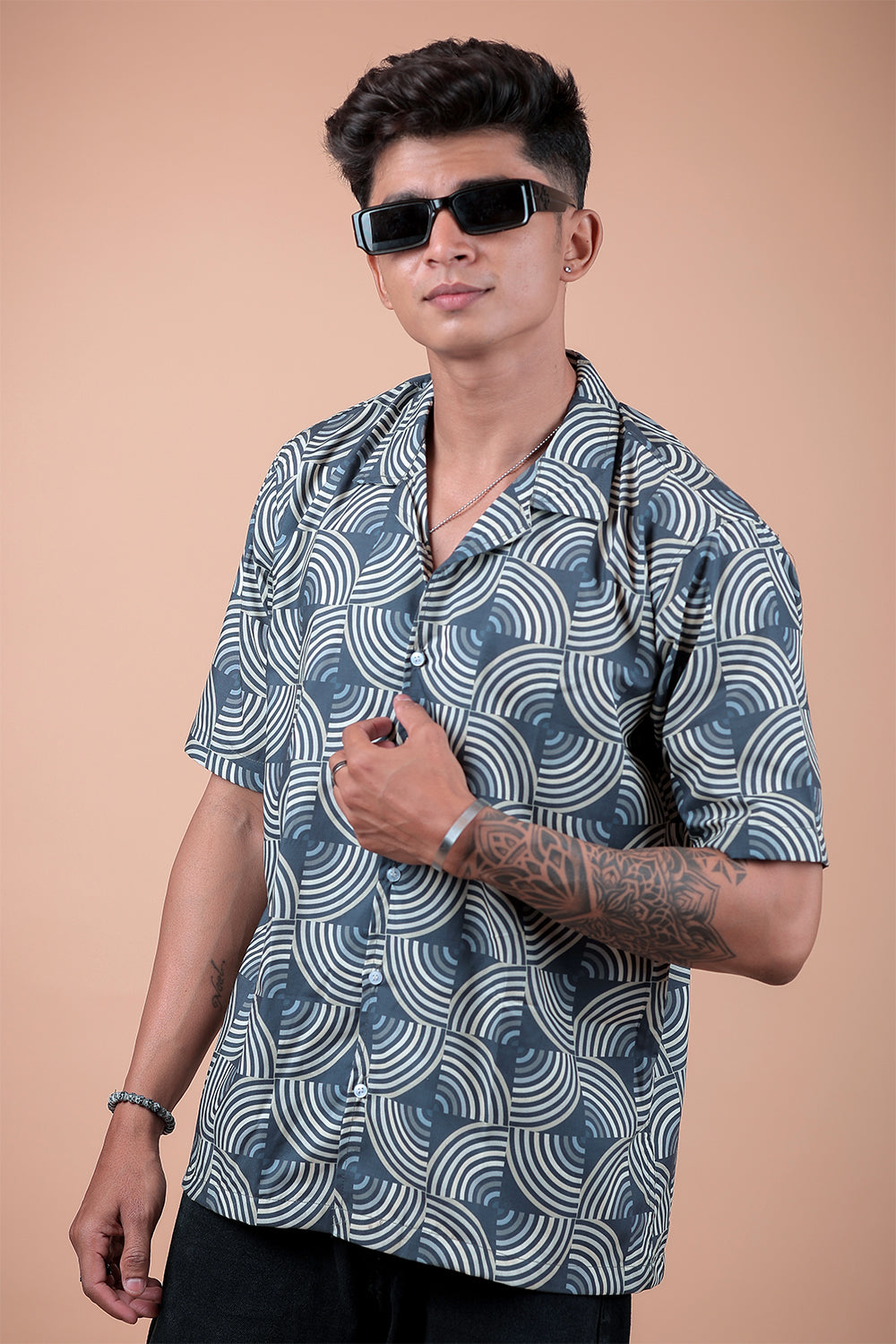 Grey Blocks Printed Half Sleeve Shirt