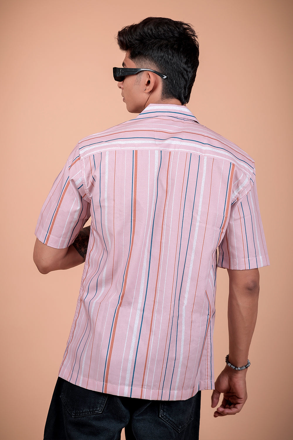 Peach Striped Printed Half Sleeve Shirt