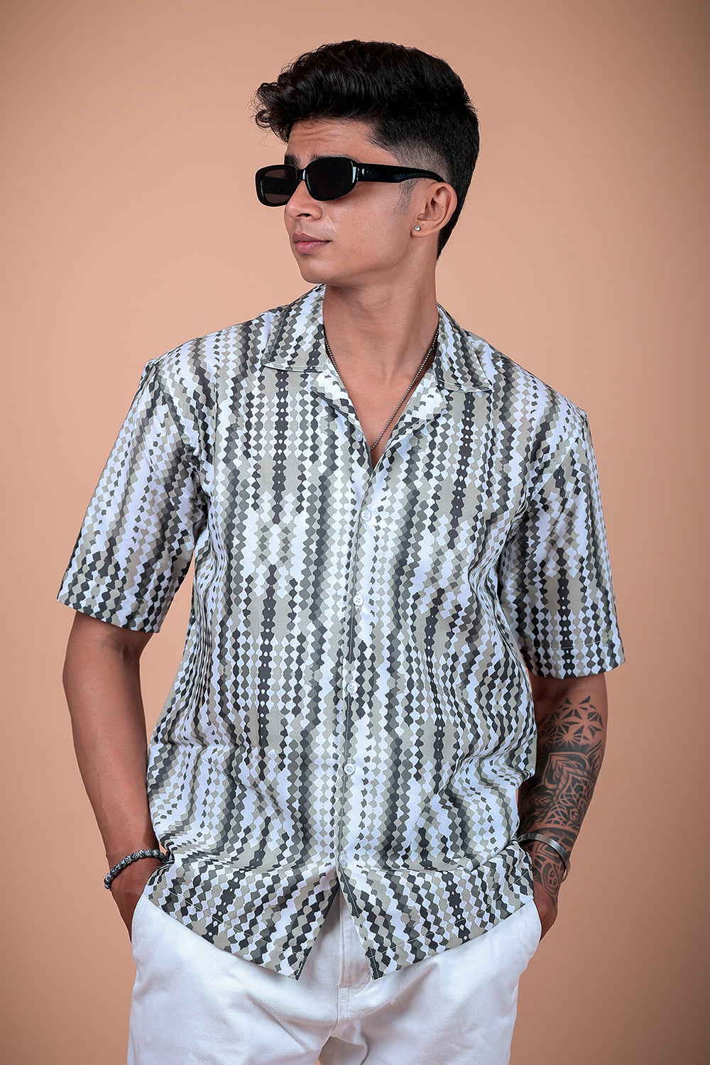 Olive Green Printed Half Sleeve Shirt