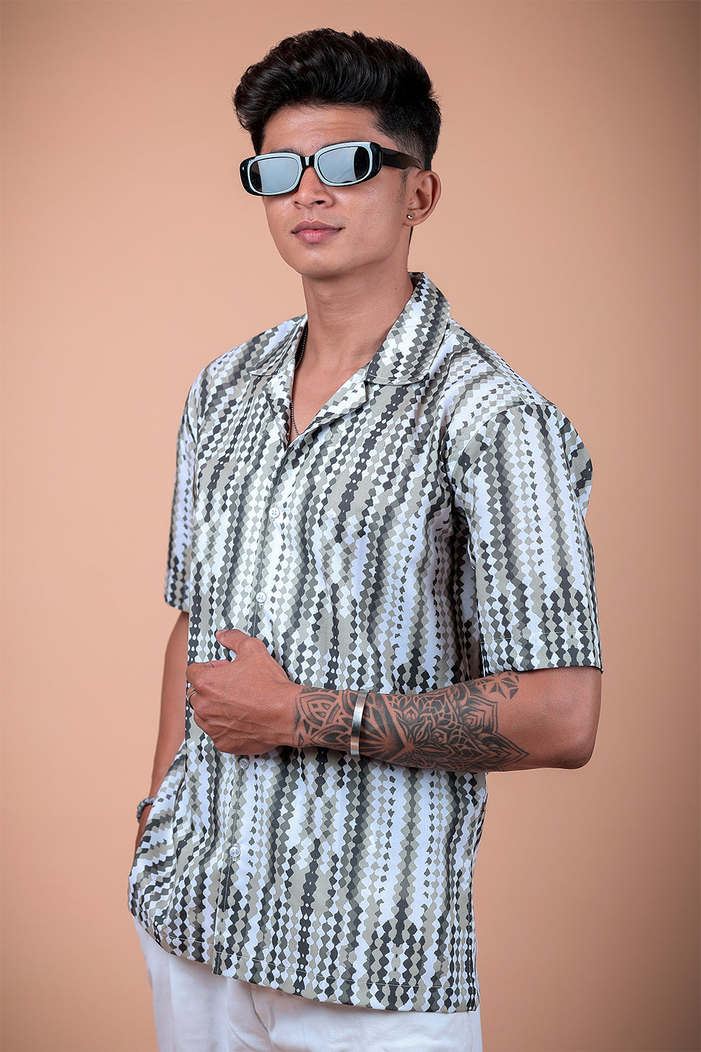 Olive Green Printed Half Sleeve Shirt