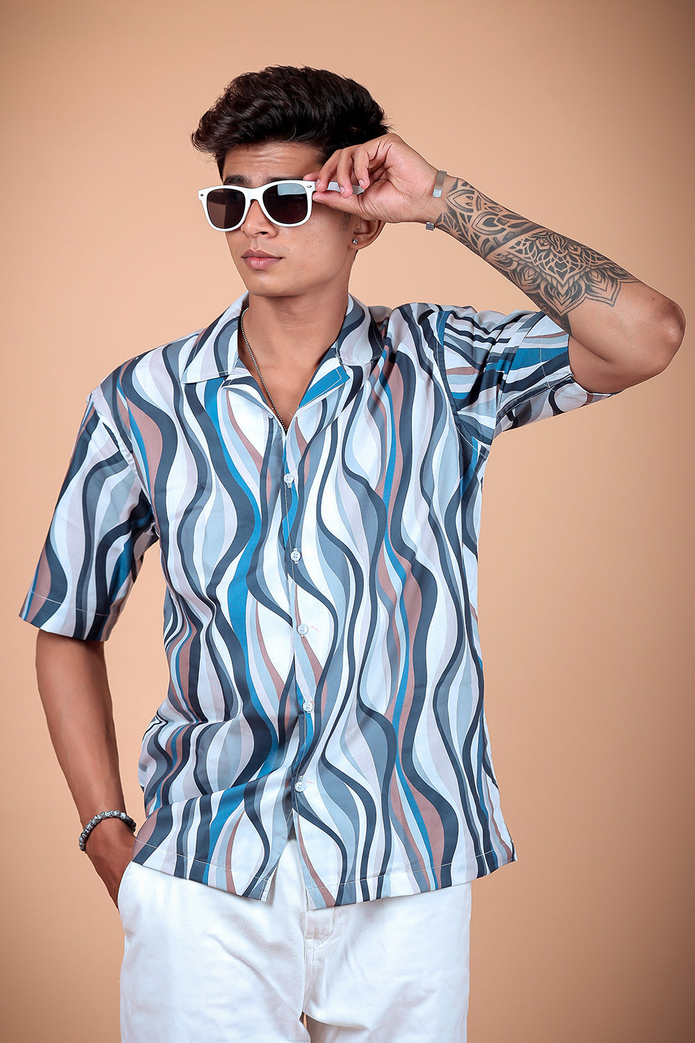 Blue Wave Printed Half Sleeve Shirt