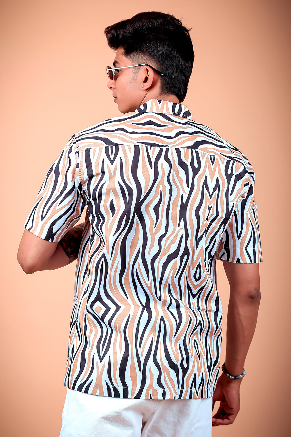 Cream Abstract Printed Half Sleeve Shirt