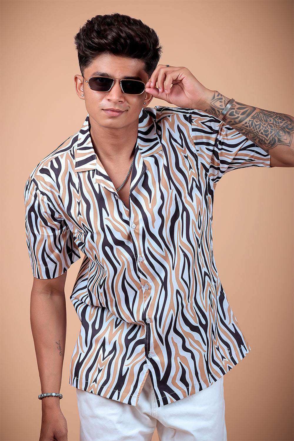 Cream Abstract Printed Half Sleeve Shirt