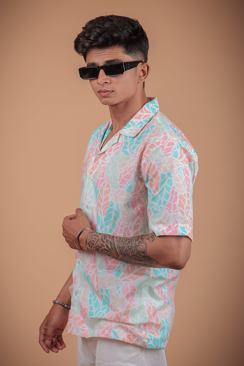 Multicolor Leaf Printed Half Sleeve Shirt