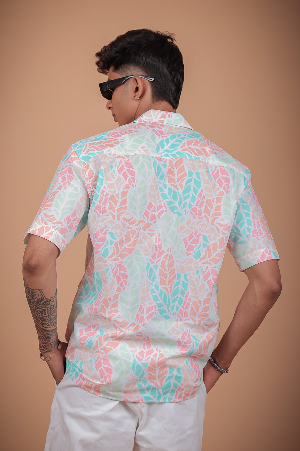 Multicolor Leaf Printed Half Sleeve Shirt