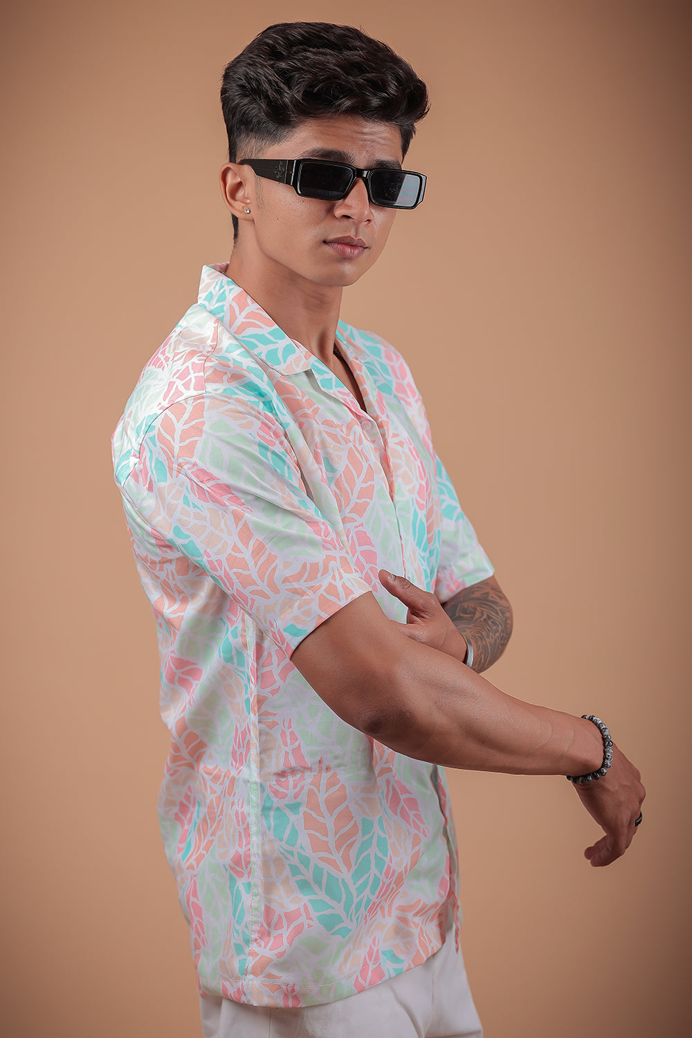 Multicolor Leaf Printed Half Sleeve Shirt