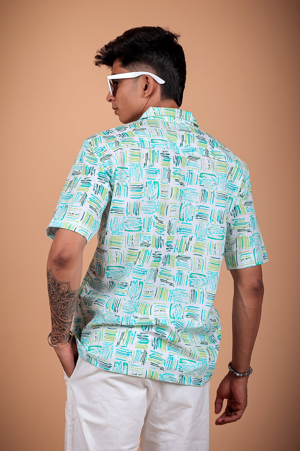 Bottle Green Printed Half Sleeve Shirt
